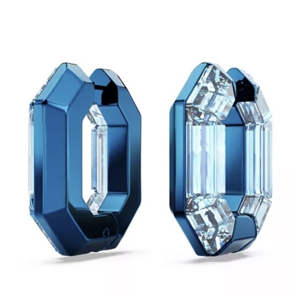 Swarovski Blue Lucent Octagon Hoop Earrings - Picture 4 of 15